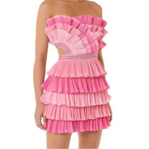 NEW Eliya The Label Pink Formal mini dress pleated ruffles med fits like a small